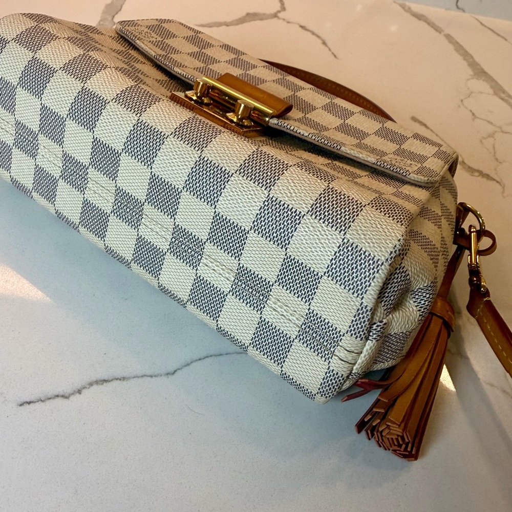 Top-Handle Checkerboard Satchel Bag in Beige and Tan - Picture 8 of 13